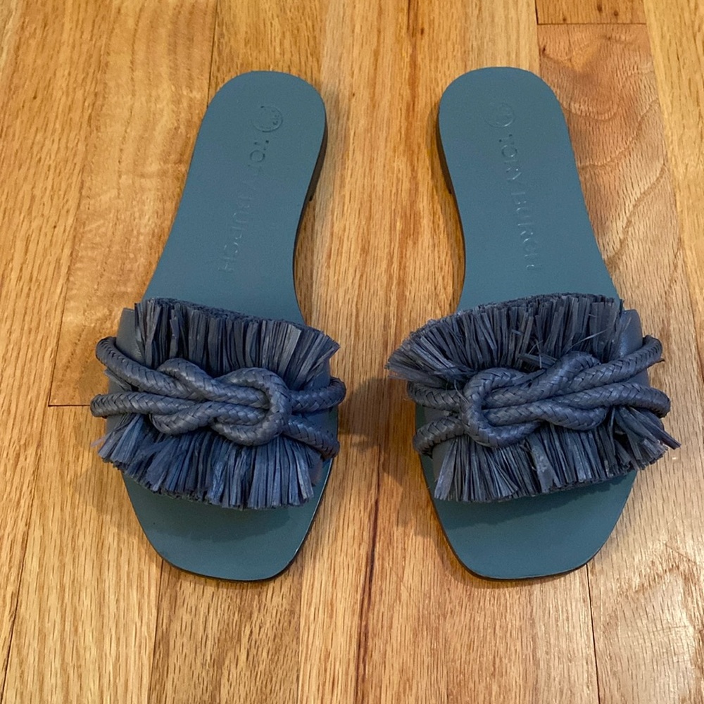 Tory Burch Blue Fringe Knot Sandals
